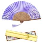 [boshiho] веер женский мужской японский стиль шелк веер бамбук производства Sakura праздник фейерверк собрание мир мелкие вещи юката подарок веер пакет подарок с коробкой фиолетовый цветок 