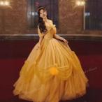 ショッピングコンクール カラードレス プリンセス イエロー オフショルダー ウェディングドレス 結婚式 二次会 ウエディングドレス 誕生日パーティードレス イベント コスチューム