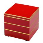 若泉漆器 3段重箱 校倉重 朱渕金(内黒)8寸 H-158-7-A