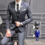 スーツスリーピースメンズスーツチェック3ピーススリムビジネススーツ1つボタ...