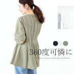 ブラウス フレア Aライン バンドカラー チュニック 綿 キャンブリックコットンタックプリーツブラウス メール便可/ma1.5