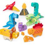 ショッピングmelissa 【並行輸入品】Melissa & Doug Blockables 恐竜 スナップアンドプレイ 組み合わせて組み合わせる 連結可能な木製ビルディン