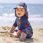 ベビー水着 男の子 水着 キッズ 2点セット 女の子 子供服 魚柄 サロペット 長袖 ロンパース 帽子付き オールインワンプール ビーチ 夏 海水浴 紫外線対策