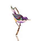 ピンズ ピン バッジ ブローチ  エナメル  右向き枝つかまり  紫 パーブル マルチカラー (小鳥 )トリ 鳥  送料無料