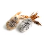 猫おもちゃ バービット 2個セット 天然ファーと羽根 キャットトイ