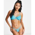 ウルフ&ホイッスル (Wolf & Whistle) レディース ブラジャーのみ X Megan Lace Non Padded Plunge Bra With Strapping Detail In Blue (ティール)