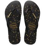ハワイアナス (Havaianas) レディース ビーチサンダル シューズ・靴 Slim Logo Metallic Flip Flop Sandal (Black/Light Golden)