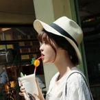 ストローハットレディース帽子折りたたみ麦わら帽子UVカットシンプルエレガント旅行春夏夏夏物新作