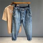 サルエルパンツ メンズ デニム ジーンズ ジーパン イージーパンツ テーパードパンツ デニムパンツ 体型カバー ゆったり カコイイ お兄系 春夏