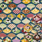 生地 布地 布 扇子とハチワレ猫 シーチング生地  猫柄 cat ハチワレ 和柄 民芸 シャツ 手作り 猫好き 人気 和雑貨 巾着バッグ メルマガ商品 50cm単位