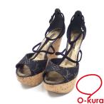 値下げしました ルイ ヴィトン ウェッジソールサンダル レディース ブラック 黒 約23.0cm 35 1/2 デニム コルク モノグラム 古着 中古