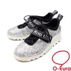 ミュウミュウ スニーカー レディース グリッター レザー シルバー 23.0cm 36 ロゴベルト ローカット 古着 アパレル 靴 中古