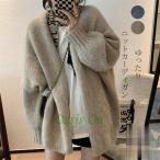コート 秋冬 レディース ニット チュニック トップス アウター coat カーディガン ニットカーデ 上着 長袖 無地 ノーカラー ゆったり 体型カパー