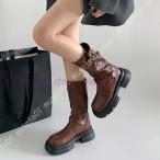 ショッピングエンジニアブーツ エンジニアブーツ ミドルブーツ 厚底 スリッポン ラウンドトゥ カジュアル レディース ユニセックス PUレザー 合皮 黒 ブラック ブーツ フラットシューズ