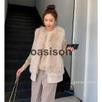 ショッピング毛皮 ファーベスト レディース 毛皮ベスト フォックス切替 ラシャ ふわもこベスト フェイクファー 厚手 おしゃれファー付きチョッキ 袖なしトップス 暖かい 冬服