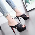 クロスベルト オープントゥ 厚底サンダル ハイヒール ミュール レディース ピンヒール 美脚 エナメル パーティ 結婚式 プラットフォーム 履きやすい 春夏