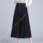 ワイドパンツ レディース スカーチョ ゆったり 春秋夏ガウチョパンツ リブ フレア ウエスト ウエストゴムロング ギャザー レイヤード ウエスト プリーツ