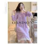 ネグリジェ ルームウェア レディース パジャマ ワンピース ルームワンピース 可愛い 春 秋  寝巻き 柔らか ロング丈 ナイトウェア ゆったり 姫