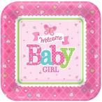 Amscan Appealing Welcome Little One Girl Square Plates Baby Shower Party Su