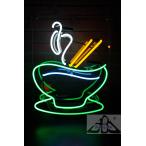 ネオンサイン　ラーメンネオンサイン 湯気付き　どんぶりモチーフ ガラス看板 黄色×緑×青 店舗用照明 飲食店装飾 壁掛け led看板 オーダーメイド可能