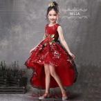 子供ドレス 緑 赤 レッド ドレス 発表会 結婚式 女の子 グリーン コンクール ピアノ キッズドレス レッド ロングドレス 立体花 120 130 140 150 160