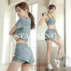 スポーツウェア 3点セット レディース ジム ヨガ フィットネス 体操   ウェア 上下セット スポーツブラ ショートパンツ 水着 半袖 運動服