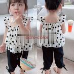 ショッピング七生 セットアップ 女の子 夏 上下セット 可愛い ノースリーブ ドット シャツ フレア リボン 七分パンツ ゆったり チノパンツ カジュアル キッズ 子供服 小学生 通学