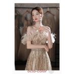 イブニングドレス オフショルダー シャンパンゴールド 発表会ドレス キラキラドレス  ロングドレス 発表会 オフショルダー ゴールド パーティードレス Aライン