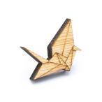 YUTTALIA 和風 ブローチ 鶴 ピンバッジ 木製 バッジ 折り鶴 アクセサリー 天然木 バード 鳥