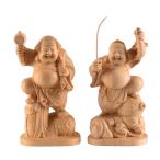 仏像 七福神 大黒天 恵比寿 開運招福 商売繁盛 無病息災 福徳 福運 厄除け 木彫り 桧木製(高さ14cm×巾7.5cm×奥行6.7cm)