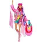 Barbie Extra Fly, Mu〓eca con tematica de viajes con conjunto de desierto, chaqueta de flecos y bolso extragrande, juguete +3 a〓os (Mattel HPB15)