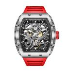 ショッピング自動巻き 【並行輸入品】 Redhai 自動巻き メンズ 機械式腕時計 中空 ブラックダイヤル カーボンファイバーケース 夜光針 防水 カジュアル ファッション 調節可能 シリコ