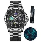 BINBOND Black Mens Watches Starry Sky Moon Phase Dial Luxury Diamond Business Dress Fashion Classic Casual Date Wrist Watches for Men Waterproof Lumin