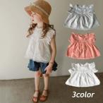 キッズ トップス おしゃれ 韓国子供服 ブラウス レース かわいい 女の子 90 100 110 120 130 140 レースキャップスリーブシャツ T129