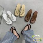 トングサンダル レディース フラットサンダル 夏 スリッパサンダル 楽ちん PUレザー トング サンダル 前あき ビーサン シンプル シューズ