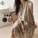 ワンピース レディース 水玉 ドット ノースリーブ  大きいサイズ 春 夏 秋 フレアスカート ロング丈