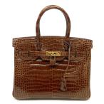  Hermes HERMES Birkin 30 Birkin 30 сумка большая сумка Polo подвеска крокодил mi L Brown чай Gold металлические принадлежности ручная сумочка 