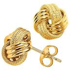 送料無料10k Yellow Gold Shiny And Textured Triple Row Love Knot Stud Earrings, 10mm