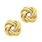 送料無料14k Yellow Gold Shiny And Textured Double Row Love Knot Stud Earrings, 10mm