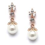 送料無料Mariell Rose Gold Wedding Earrings with Pearl Drops and Marquis CZ