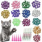 【送料無料】YMCCOOL 100pcs Cat Nail Caps Glitter Cat Claw Covers Kitten Nail Caps Pet T