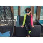 【送料無料】<ネオンジャンパ上下ラッシュガード＞　子供水着　子供ラッシュガード　上下セット　バック、ゴーグル、キャップどれか一つ付　ジッパー付　