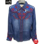  женский Scully цветок вышивка рубашка в ковбойском стиле [ Denim ] индиго цветок трубчатая обводка Smile карман America Country Dance kau девушка костюм Ame ширина 