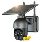 【5MP・PC対応】Ctronics 防犯カメラ 屋外 ソーラー 6Wソーラーパネル 発光威嚇 0.2sヒューマン検知 警報通知 FTP対応 5DBi