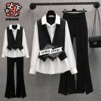 卒業式 パンツスーツ レディース ママスーツ 母 30代 40代 体型カバー 入学式 発表会 卒園式 ピアノ発表会 セットアップ 白シャツ フレアーパンツ 黒 おしゃれ