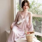 ネグリジェ パジャマ ワンピース ナイトガウン 長袖 レディース ルームウェア 夏 カップ付き キャミソール かわいい ナイトウェア 春夏 セットアップ 前開き 無