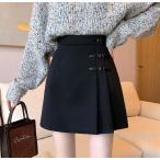 スカート ミニ丈 ショート丈 大きいサイズ ウェストゴム ボタン 裏地 飾りポケット Aライン 上質 型崩れにくい 着やせ ソフト 肌着 シンプル 無地 快適