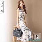 花柄 ワンピース ノースリーブワンピース 結婚式  ベルト付  ロングワンピ 女子会 二次会  リゾート きれいめ  デート  春夏