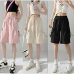 ハーフパンツ レディース 夏 水陸両用 カーゴパンツ 水着 単品 サーフパンツ ロング カーゴ 体型カバー ウエストゴム 薄手 調整機能付き