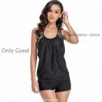 水着 レディース タンキニ 2点セット セパレート 上下セット Uネック ショートパンツ 体型カバー 大きいサイズ お洒落